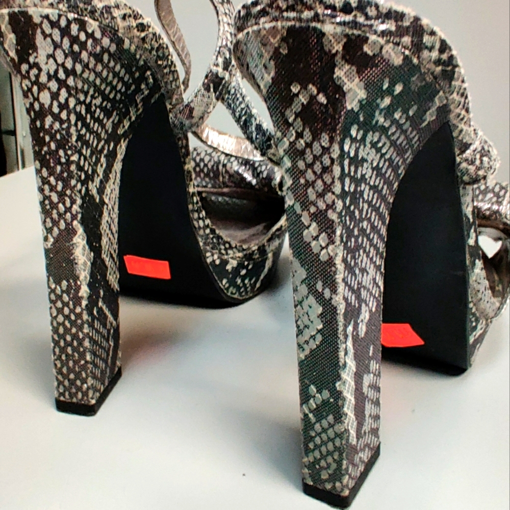 Animal Print Bow Shiny Platform Block Heel Ankle … - image 2